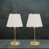 Star Gold Ayaklı Abajur Şeritli Krem Kumaş Başlık Yatak Odası Salon Masa Lambası 2 Adet thumbnail 6