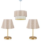 Dantel Kumaş Pasta Avize ve Gold Ayaklı Abajur Seti Yatak Odası Sarkıt Salon Aydınlatması - 1