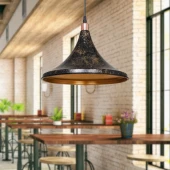 Style Tekli Mika Sarkıt Siyah Gold Detaylı Mutfak Avize Cafe Armatür Ofis Depo Aydınlatma thumbnail 1