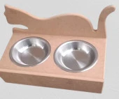 Hobi ERC 90368 MODEL Kedi Mama ve Su Kabı Ahşap MDF HAM Paslanmaz Tabak El Yapım - 4