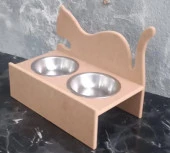 Hobi ERC 90368 MODEL Kedi Mama ve Su Kabı Ahşap MDF HAM Paslanmaz Tabak El Yapım - 9