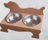 Hobi ERC 90370 Köpek Mama Ve Su Kabı Seti Ahşap HAM MDF Paslanmaz Tabak El Yapım - 2