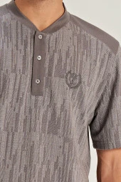 Erkek Büyük Beden Hakim Yaka Yakası Düğmeli Pijama Takımı - 2