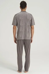 Erkek Büyük Beden Hakim Yaka Yakası Düğmeli Pijama Takımı - 4
