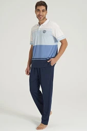 Erkek Lacoste Yakalı Yakası Düğmeli Pijama Takımı - 1