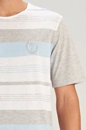 Erkek Çizgi Desenli Yarım Kol Şortlu Pijama Takımı - 2