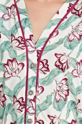 Kadın Klasik Çicek Desenli Önden Düğmeli Gecelik Elbise - 2