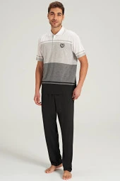 Erkek Lacoste Yakalı Yakası Düğmeli Pijama Takımı - 5