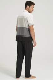 Erkek Lacoste Yakalı Yakası Düğmeli Pijama Takımı - 8