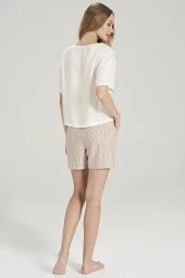 Kadın Smile Desenli Çizgili Şortlu Pijama Takımı - 5