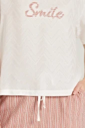 Kadın Smile Desenli Çizgili Şortlu Pijama Takımı - 7