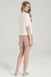 Kadın Smile Desenli Çizgili Şortlu Pijama Takımı - 9