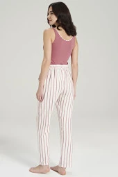 Kadın Simli Çizgi Desenli Kalın Askılı 3'lü Belden Kuşaklı Pijama Takımı - 6