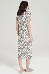 Kadın Klasik Çicek Desenli Önden Düğmeli Gecelik Elbise - 8