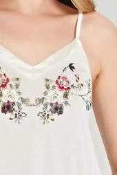 Kadın Klasik Çicek Desenli İp Askılı V Yakalı Belden Bağlamalı 3'lü Pijama Takımı - 5