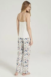 Kadın Klasik Çicek Desenli İp Askılı V Yakalı Belden Bağlamalı 3'lü Pijama Takımı - 6