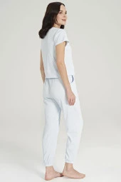 Kadın Fitilli Yakası Baskılı Paçası Lastikli Pijama Takımı - 5