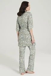 Kadın Klasik Şal Desenli İp Askılı V Yaka Belden Bağlamalı 3'lü Pijama Takımı thumbnail 6