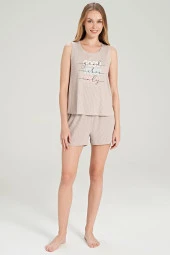 Kadın Mavi Fitilli Baskılı Şortlu Pijama Takımı - 6