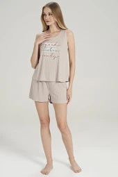 Kadın Mavi Fitilli Baskılı Şortlu Pijama Takımı - 8