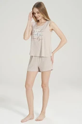 Kadın Mavi Fitilli Baskılı Şortlu Pijama Takımı - 9