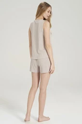 Kadın Mavi Fitilli Baskılı Şortlu Pijama Takımı - 10