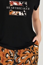 Kadın Karışık Desenli Yarım Kol Pijama Takımı thumbnail 2