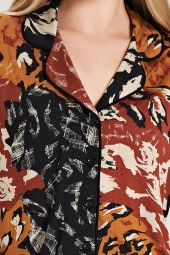 Kadın Karışık Desenli Önden Düğmeli Gömelk Yaka Şortlu Pijama Takımı thumbnail 2