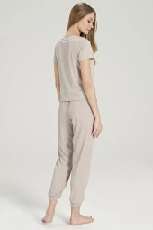 Kadın Fitilli Yakası Baskılı Paçası Lastikli Pijama Takımı - 11