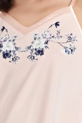 Kadın Klasik Çicek Desenli İp Askılı V Yakalı Belden Bağlamalı 3'lü Pijama Takımı - 12