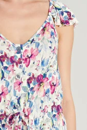 Kadın Çicek Desenli Omuz Detaylı Gecelik Elbise - 2