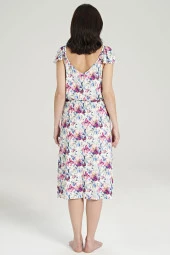 Kadın Çicek Desenli Omuz Detaylı Gecelik Elbise - 4