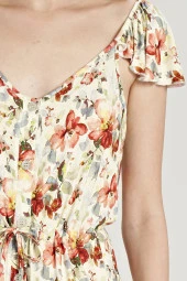 Kadın Çicek Desenli Omuz Detaylı Gecelik Elbise - 6