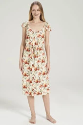 Kadın Çicek Desenli Omuz Detaylı Gecelik Elbise - 7