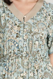 Kadın Klasik Şal Desenli V Yaka Yakası Düğmeli Gecelik Elbise - 2