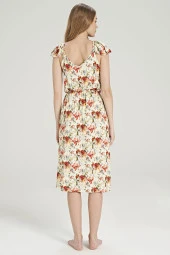 Kadın Çicek Desenli Omuz Detaylı Gecelik Elbise - 9