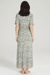 Kadın Klasik Şal Desenli V Yaka Yakası Düğmeli Gecelik Elbise - 5