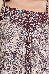 Kadın Etnik Desen İp Askılı Yakası Düğmeli Paçası Lastikli Pijama Takımı thumbnail 3