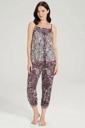 Kadın Etnik Desen İp Askılı Yakası Düğmeli Paçası Lastikli Pijama Takımı thumbnail 4