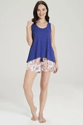 Kadın Çicek Desenli Kalın Askılı Şort Pijama Takımı - 1