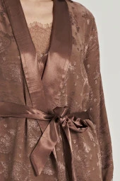 Kadın Jakar Kumaş Şal Desenli İp Askılı Dantel Detaylı 3'lü Pijama Takımı - 2