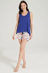 Kadın Çicek Desenli Kalın Askılı Şort Pijama Takımı - 3