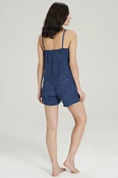 Kadın Jakar Kumarş Şal Desenli İp Askılı Yakada Dantel Detaylı Şortlu Pijama Takımı - 4