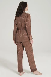 Kadın Jakar Kumaş Şal Desenli İp Askılı Dantel Detaylı 3'lü Pijama Takımı - 5