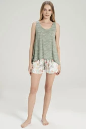 Kadın Çicek Desenli Kalın Askılı Şort Pijama Takımı - 8