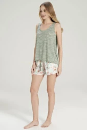 Kadın Çicek Desenli Kalın Askılı Şort Pijama Takımı - 9