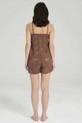 Kadın Jakar Kumarş Şal Desenli İp Askılı Yakada Dantel Detaylı Şortlu Pijama Takımı - 10