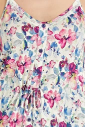 Kadın Çicek Desenli İp Askılı Belden Bağlamalı Şortlu Pijama Takımı - 2