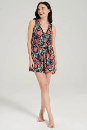 Kadın Yeşil Pamuklu Nar Desenli Tulum - 1