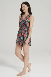 Kadın Yeşil Pamuklu Nar Desenli Tulum - 4